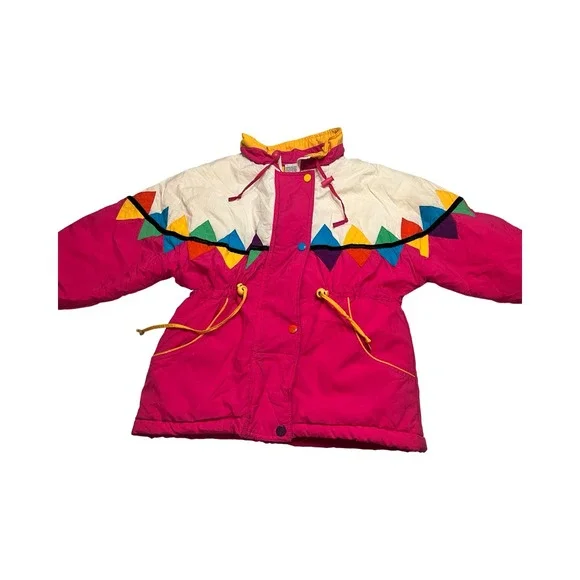Vintage‎ Honors Kids Pink Colorblock Puffer Jacket 90s Geometric Ski Size M 7-8