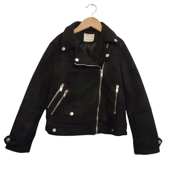 Zara Kids Faux Suede Black Moto Jacket - Size 10