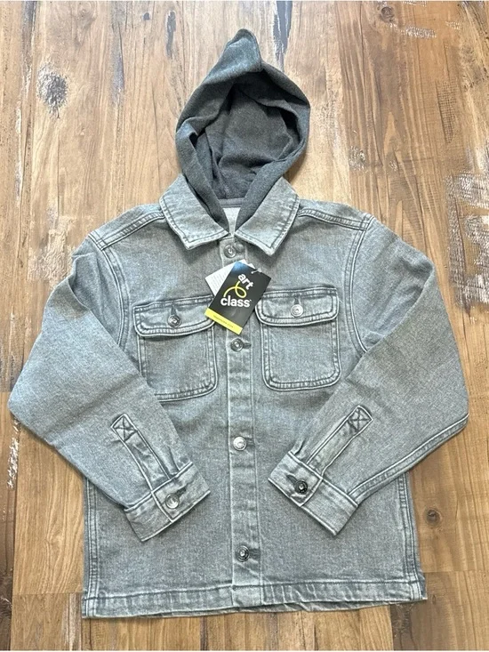 art class Grey Hooded Denim Jacket for Kids