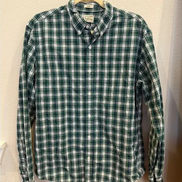 J. Crew Green and White Plaid Casual Shirt