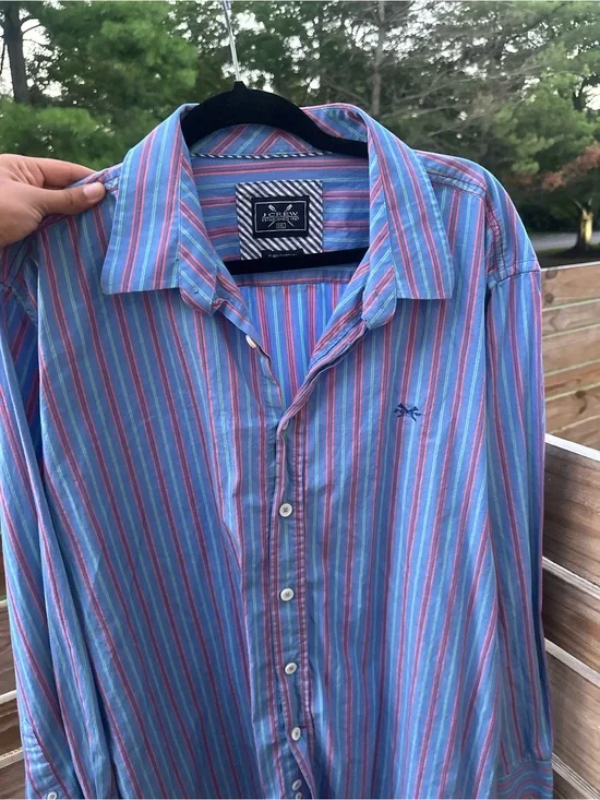 J. Crew Men's Multicolor Striped Button-Down Shirt (Blue & Pink)