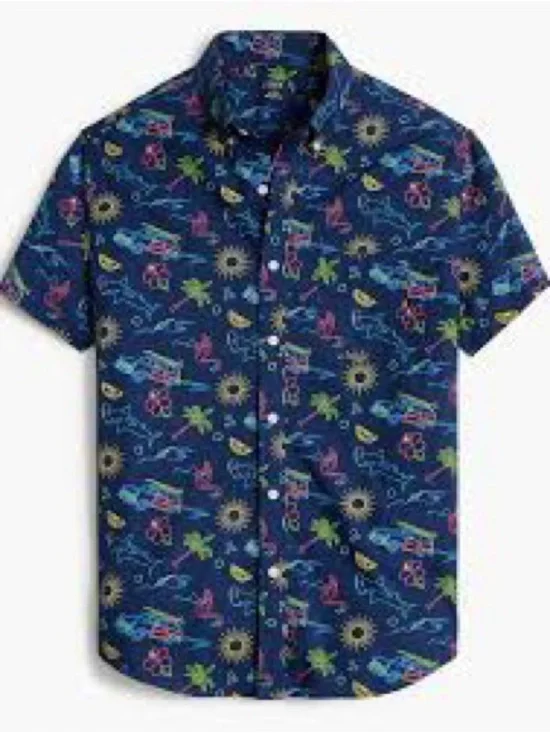 NWOT J.Crew Hawaiian Printed Short Sleeve Slim XL Flex Casual Shirt