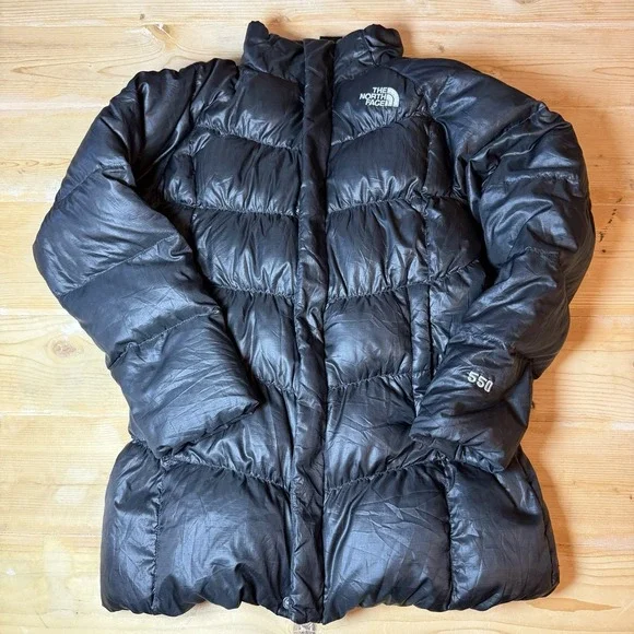 The‎ North Face 550 Down Puffer Jacket Black Full Zip Kid Girls Sz M 10-12