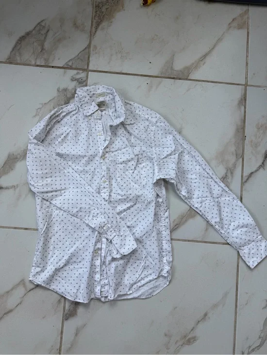 J. Crew White Button-Down Shirt with Navy Micro Print