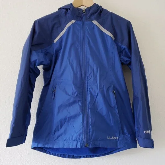 L.L. Bean Fleece Lined TEK Hodded Blue Youth Jacket - Size M (10/12)