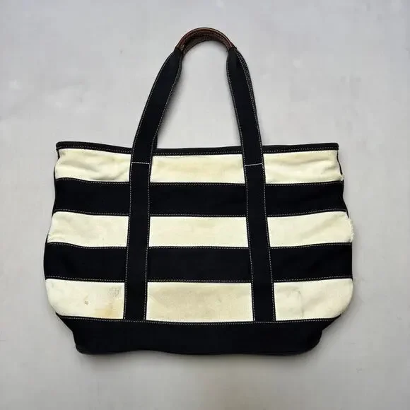 J Crew Striped Zip Canvas Boat & Tote Grocery bag 17x21