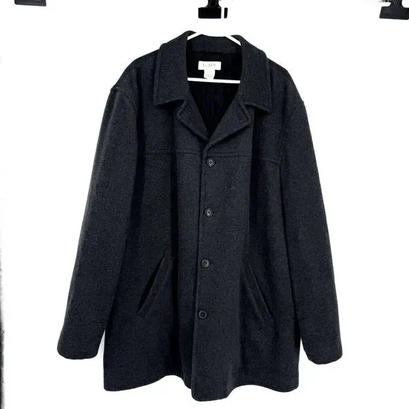 J Crew Overcoat Jacket Wool Blend HEAVY Quilted Lined Gray Long Preppy Size XL