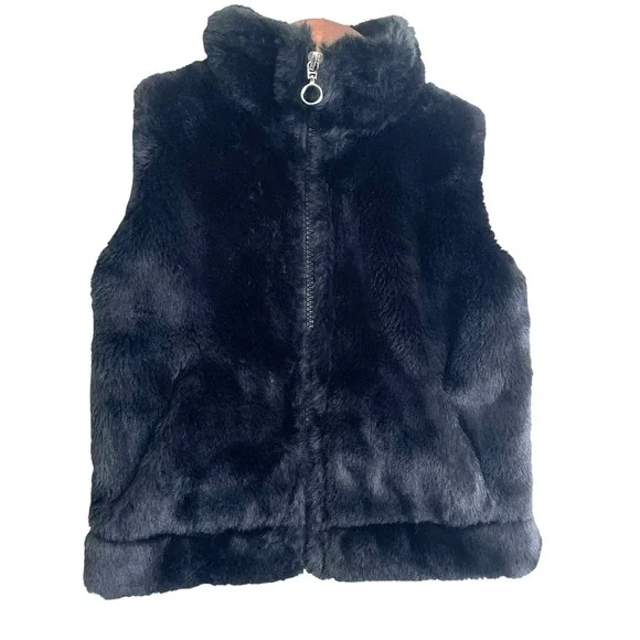 Urban Republic Girls Faux Fur Vest Size 3T Black Full Zip Up‎ Warm Cozy Jacket