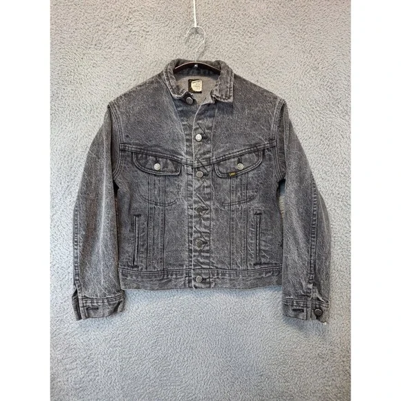 Vintage Lee Riders Jacket Boys 16 Gray Denim Trucker Distressed 80s Button Front