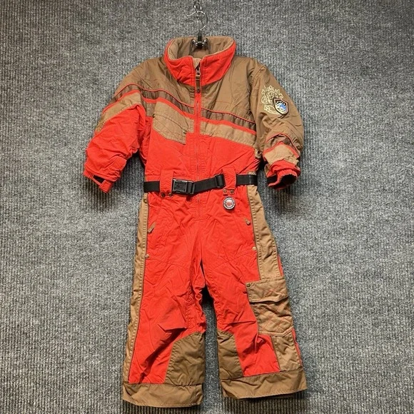 Vintage Obermeyer Kids Size 3‎ Ski Suit Brown Red Insulated Warm Snowboard Ski