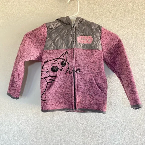 Star‎ Wars Girl's Baby Yoda Pink Full Zip Up Hooded Light Weight Jacket Size 5