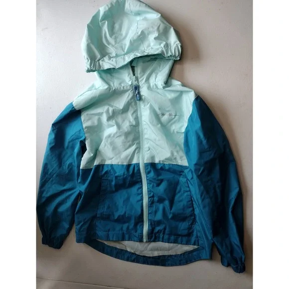 Eddie Bauer Kids Small 7/8‎ Hooded Windbreaker Jacket Blue Colorblock
