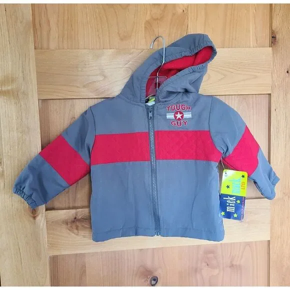 NWT Mick Mack 12‎ Months Baby Toddler Boys Zip Up Jacket Coat Gray Red New 12m