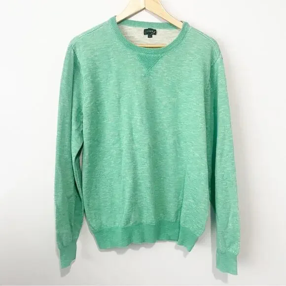 J Crew green pullover crew neck sweater mens large cotton