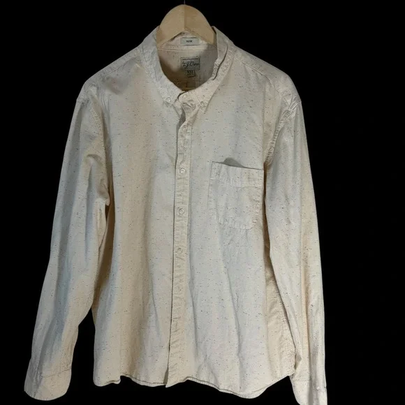 J.Crew Slim Fit Speckled‎ Neps Button Down Shirt Mens XXL Cream Long Sleeve