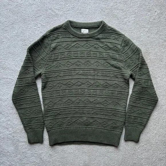 J Crew Re-Imagined Green Chunky Cotton Knit Crewneck Sweater