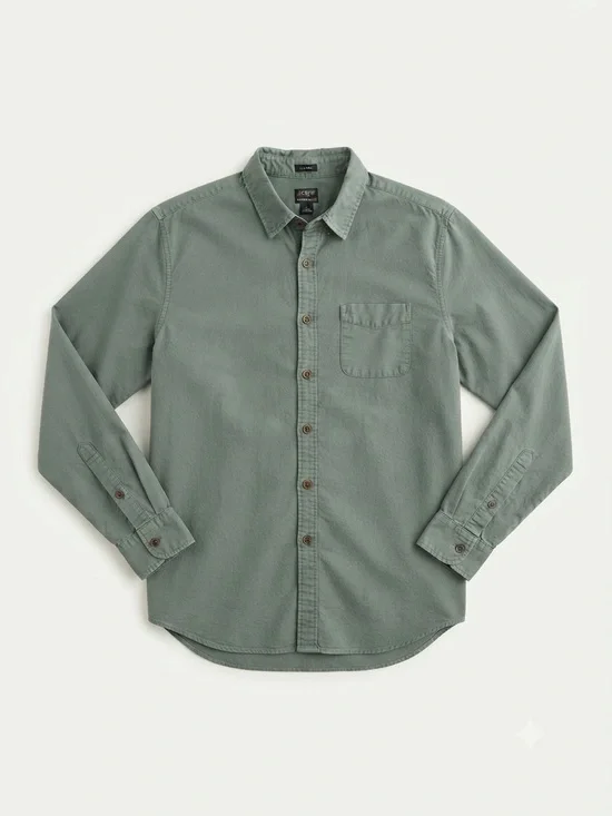 J.Crew Men's Classic Fit Button-Down Shirt Olive Green 100% Cotton Long Sleeve L