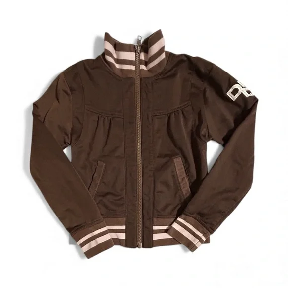 DKNY Brown Girls Jacket with Pink Stripes