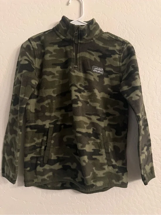 Eddie Bauer Kids Olive & Black Camo Half-Zip Fleece Pullover