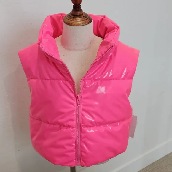 NWT Tractr Shiny Pink Puffer Polyurethsne Lined Vest - Girls' LG & XL