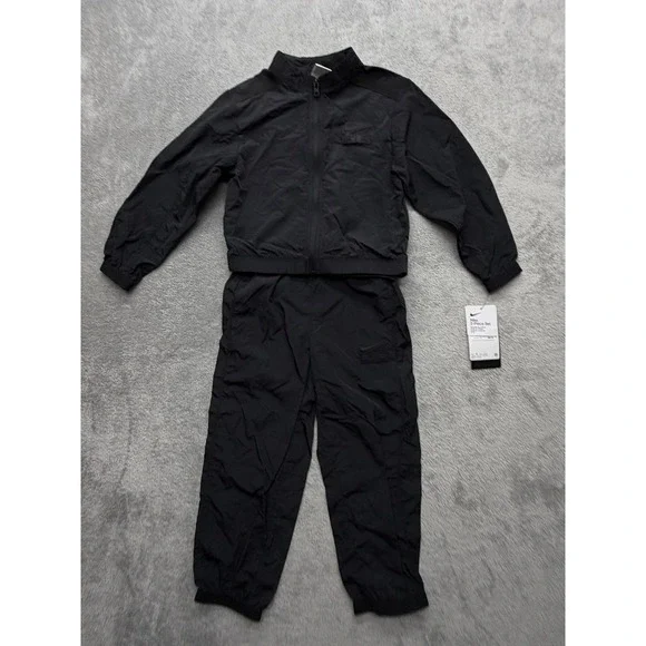 Nike Tracksuit Unisex Kids 5 Black Air 2 Piece Jacket Pants Set Nylon Zip‎