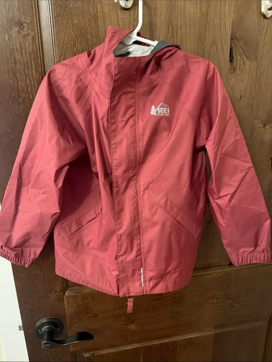 REI Kids' Rain Suit Waterproof Hooded Jacket (Maroon) & Waterproof Pants (Black)