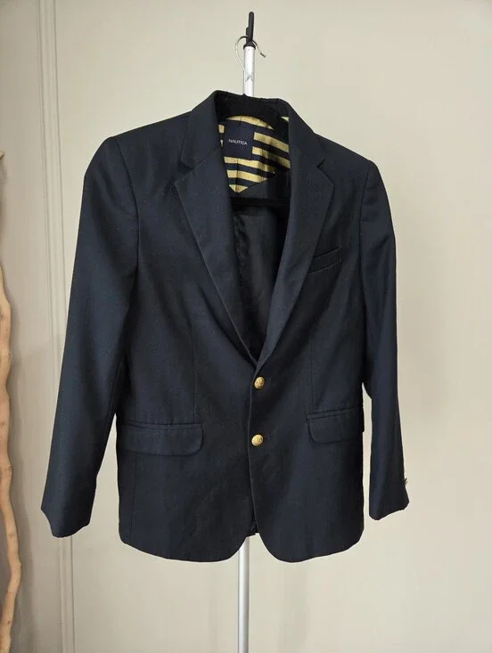 Nautica Navy Blue Boys Blazer Sz.14 Regular Fit With Gold Buttons