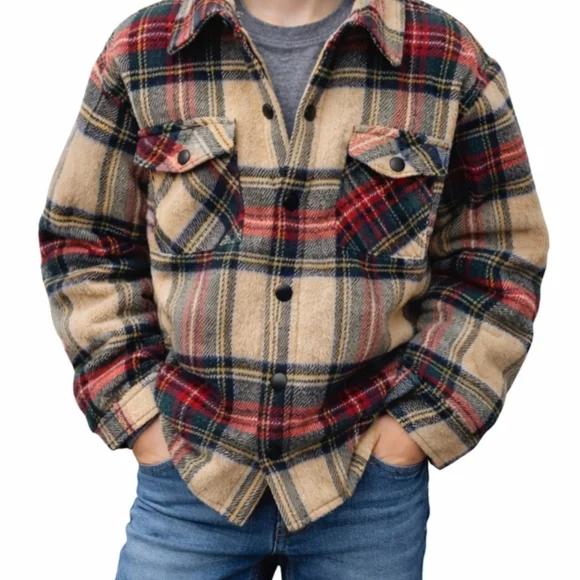 NWT Plaid Sherpa Lined Button-Up Flannel Jacket - Boys