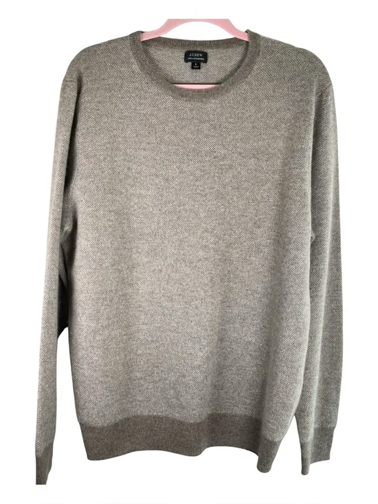 J. CREW Men’s Cashmere Waffle Knit Crew Neck Sweater Mushroom L