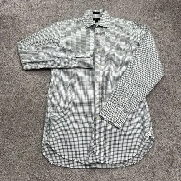 J.Crew Ludlow 120's 2 Ply Dress Shirt Mens XS Green Blue White Plaid Cotton Work
