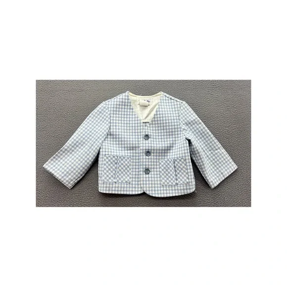 Vintage Little Goodies Good Lad Baby Boy Gingham Jacket Blue White 12 Months