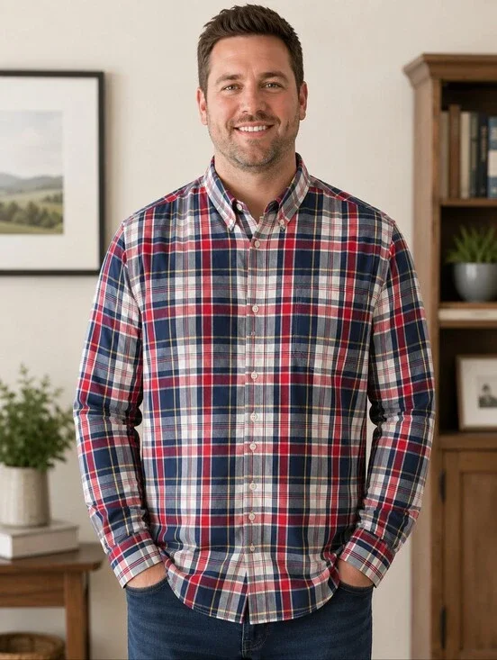 J.Crew Flex Washed Classic Plaid Button Down Shirt Preppy Casual Classic