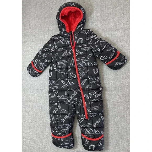 Spyder Toddler Snowsuit  Black Red Hooded Winter Bunting One Piece Ski Suit 18 M