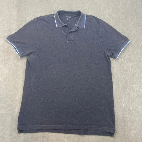 J Crew Mens X-Large Navy Blue Slim Fit Tipped Pique‎ Polo Shirt C3332