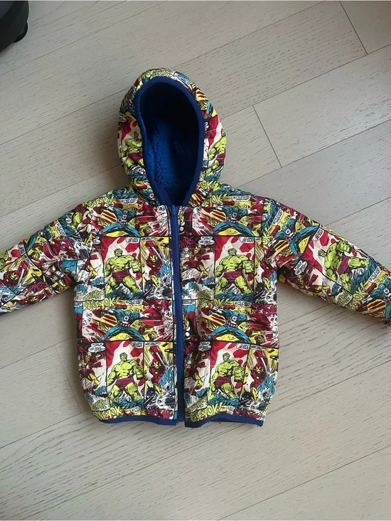 Marvel Kids Hooded Puffer Jacket - Red, Yellow, Green, Blue, White