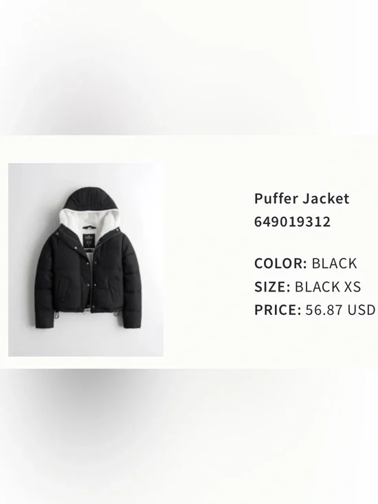 Hollister Black Puffer Jacket with White Faux-Fur Lining