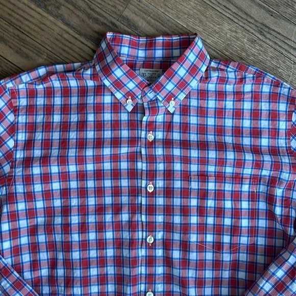 J. Crew Lightweight Shirt Mens Long Sleeve Button Down Red Plaid Men large EUC