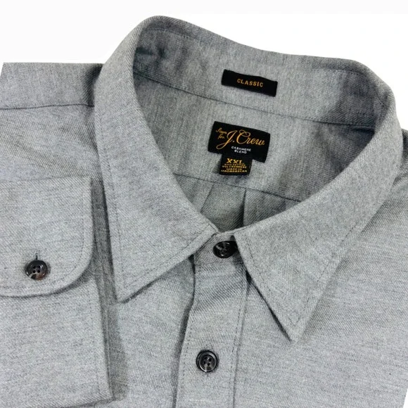 J.‎ Crew Mens XXL Classic Fit Cotton Cashmere Blend Button Down Grey Shirt
