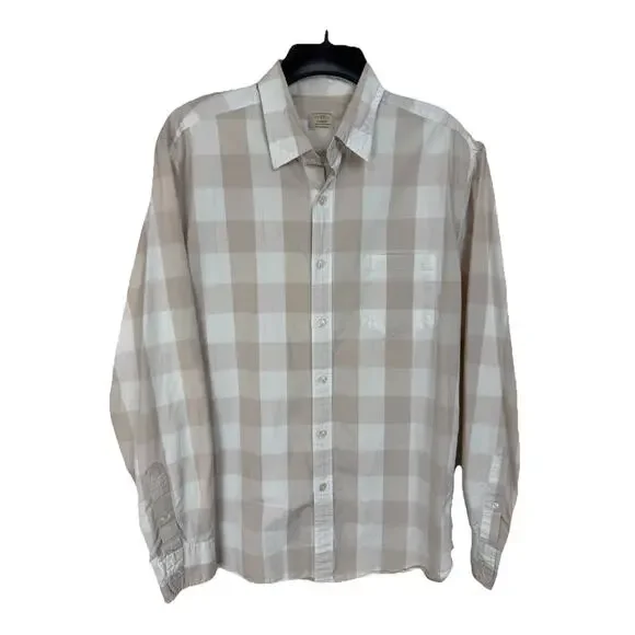 J. Crew Men's Button Up Shirt Sz‎ M (15-15 1/2) Long Sleeves Tan Ivory Plaid