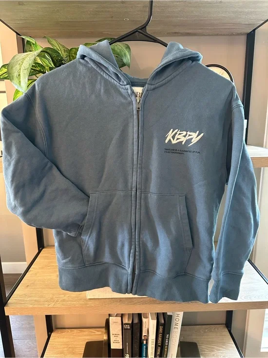 Zara Blue Full-Zip Hoodie with White Chest Script