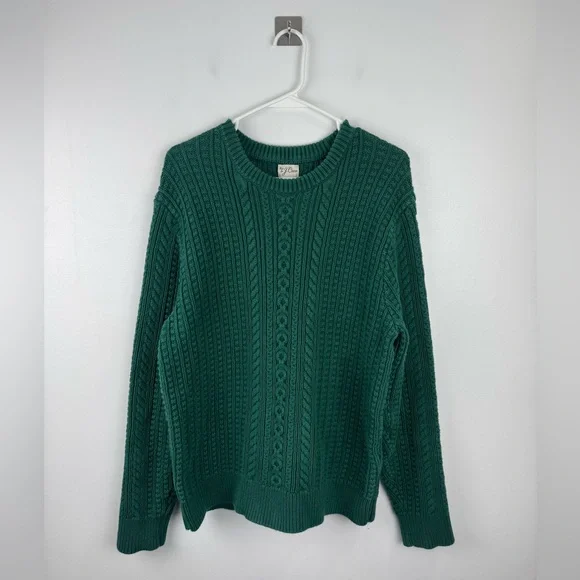 J.Crew Men Cotton Cable-Knit Crewneck Sweater Green Size‎ Large