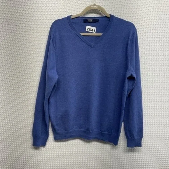 J. Crew Heather Blue Lightweight V-Neck Sweater Men L China 100% Merino Wool