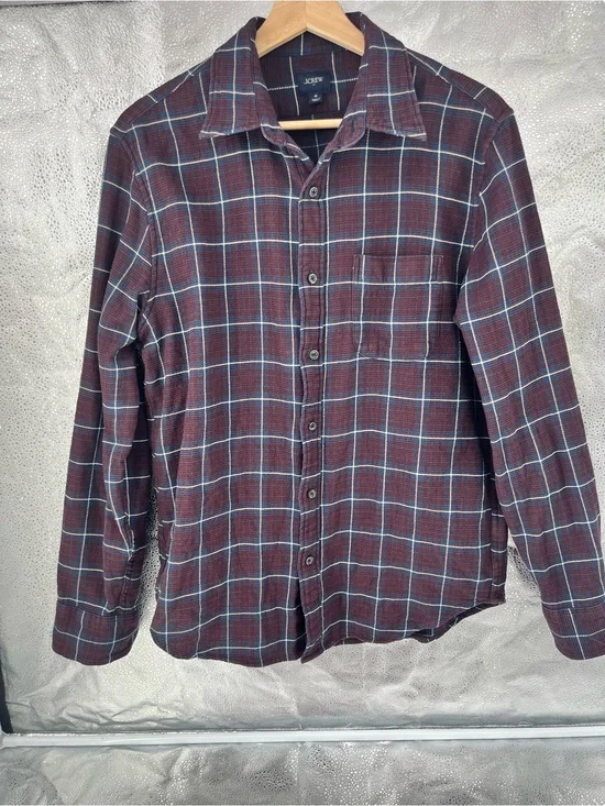 J.Crew Men's Waffle Knit Plaid Button Down Long Sleeve Shirt 100%Cotton Medium