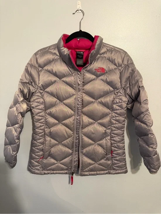 The North Face Gray Puffer Jacket with Pink Lining - Youth XL(18)