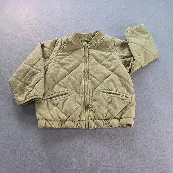 Zara Kids Tan Khaki Quilted Bomber Jacket Size 5 Years 110cm Full Zip Coat
