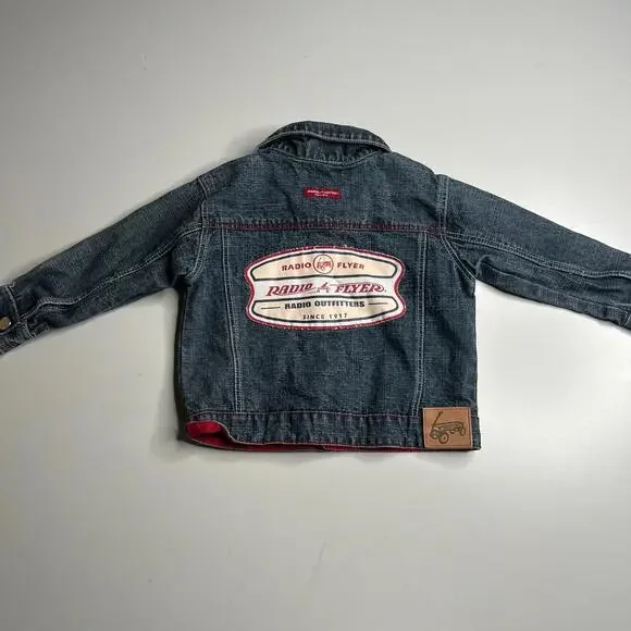 Vintage Radio Flyer Denim‎ Jacket Kids 2T Vintage Style Logo Patch Blue