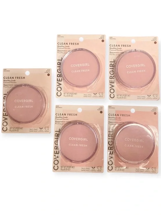 Lot (5) Covergirl Clean Fresh Pressed Powder 220 Deep Vegan Controls Shine Brown