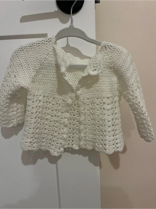 White Crochet Knit Baby Cardigan - Cozy Layering Jacket