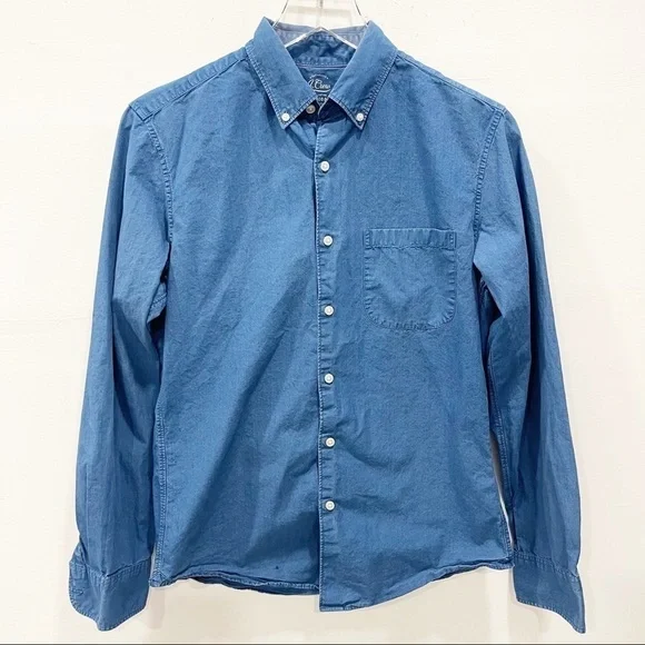 J. Crew Authentic Indigo Cotton Slim Fit Shirt Long Sleeve Blue Small
