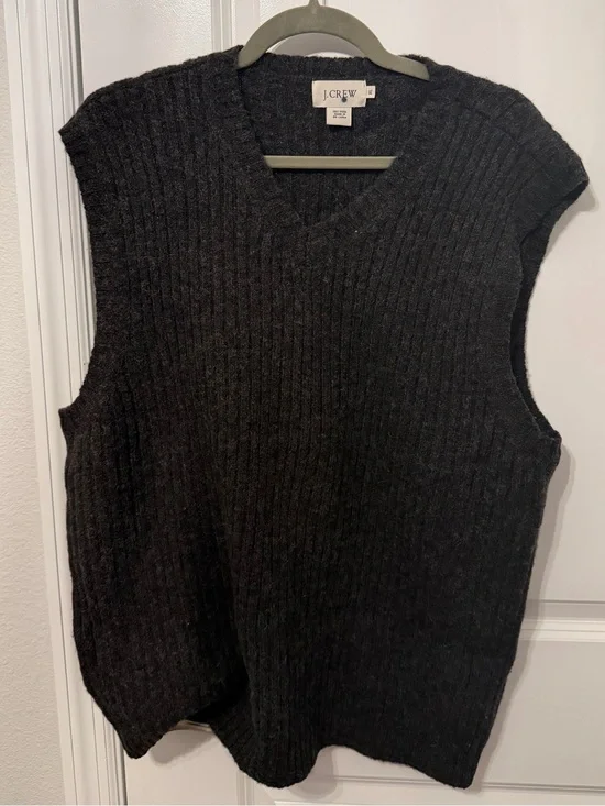 J. Crew Men's Charcoal Ribbed 100% Wool V-Neck Sweater Vest